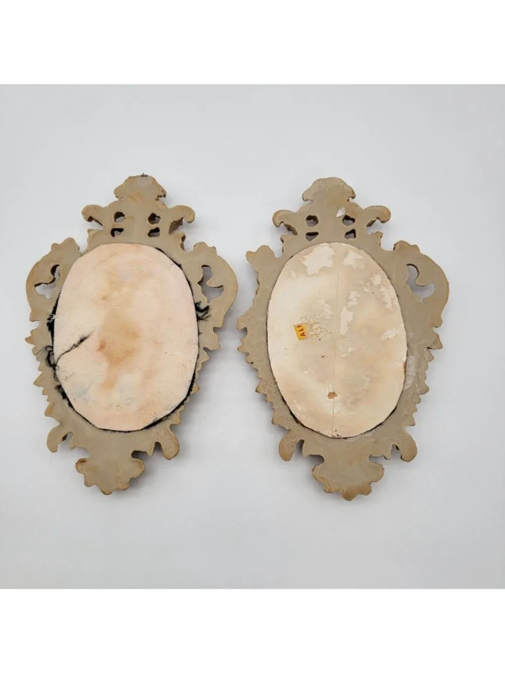 Pair Of Vintage Capodimonte Praying Children Wall Art Plaques With Ornate Frames